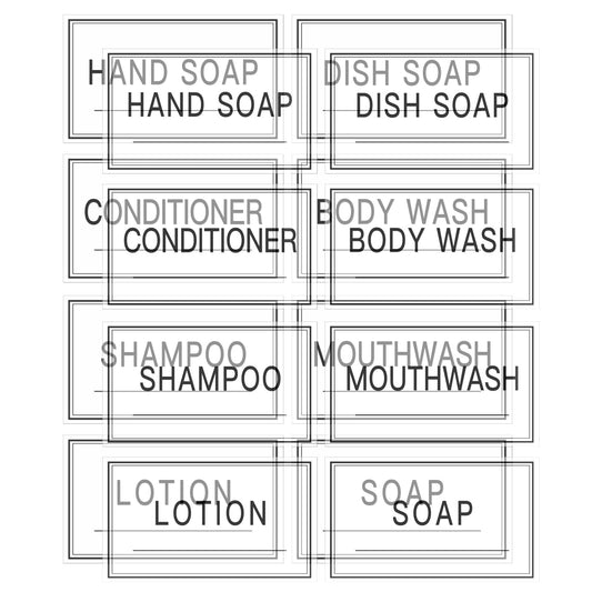 TESWEY 40 PCS Clear Hand Soap and Lotion Labels,Transparent Waterproof Shampoo Conditioner Labels Stickers,Preprinted Bathroom Labels for Soap Dispenser Bottles