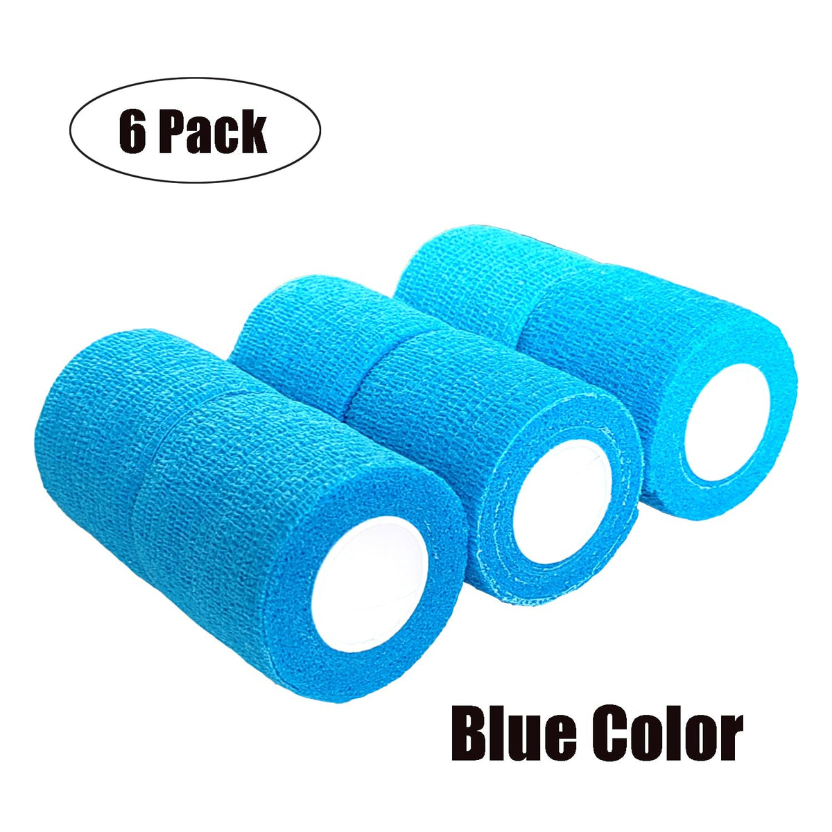 Baisunt 6 Pack 2 Inches Cohesive Bandage Self Adhesive Wrap Elastic Self Adherent Vet Wrap Breathable Self Stick Tape for Wrist, Ankle, Sports, Tatoo Wrap(5 Yards, Blue) 2 Inch