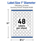 Avery® Outdoor Waterproof Round Labels, Sure Feed® Technology, 1" Diameter, White Film, Print-to-the-Edge, Compatible with Laser Printers, 1200 Labels Total 1200 Count
