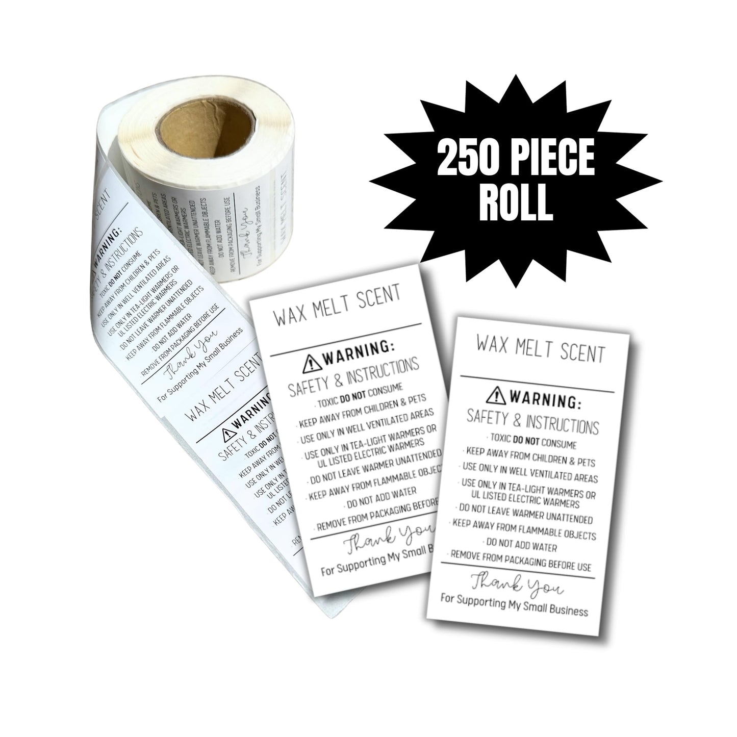 Wax Melt Scent Instruction Card Stickers 250 Pieces/roll 2 x 3.5” DIY Warning Labels Safety and Instructions Minimalist White