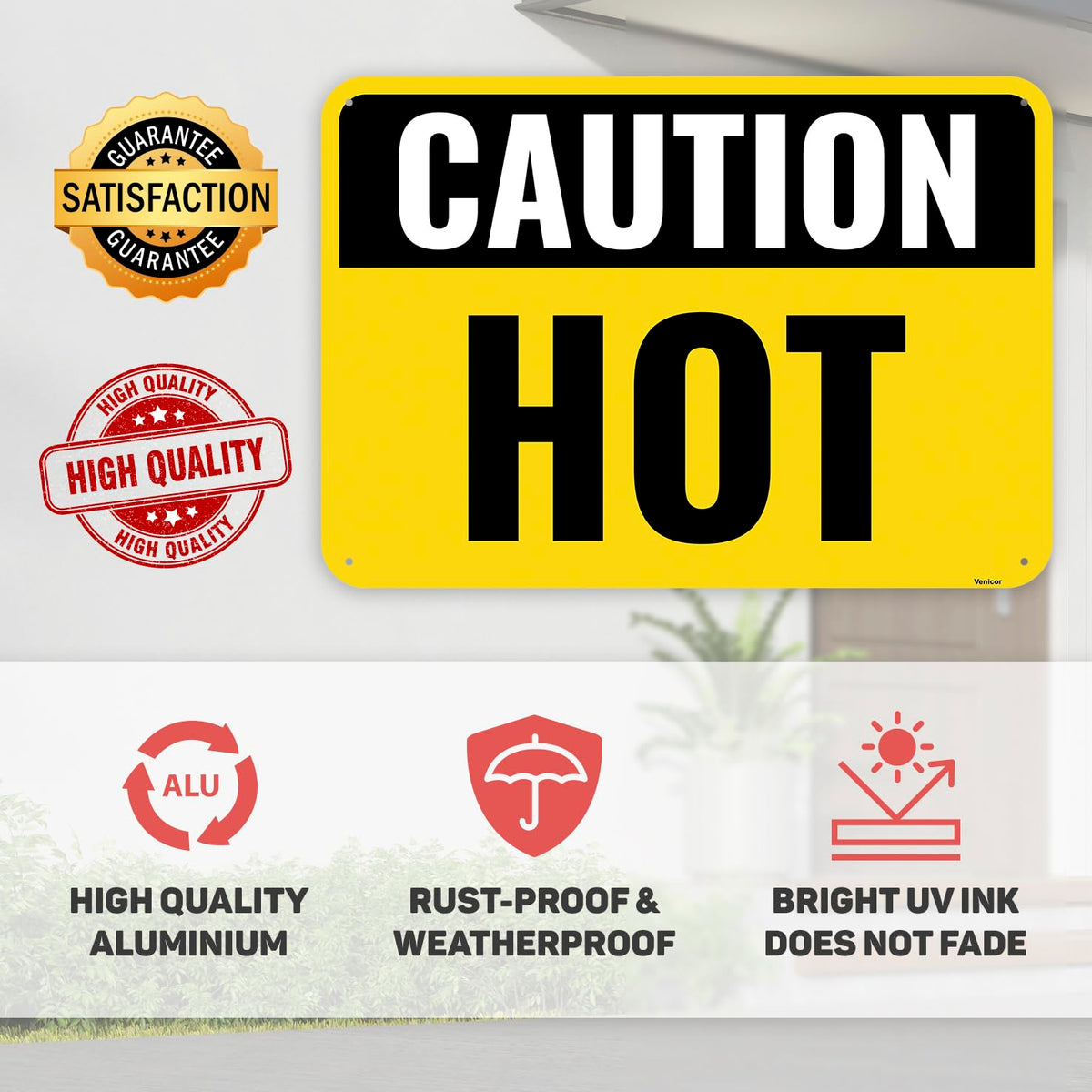 1PC Caution Hot Sign, 10 x 7 Inches - Aluminum - Danger Hot Surface Warning Sign