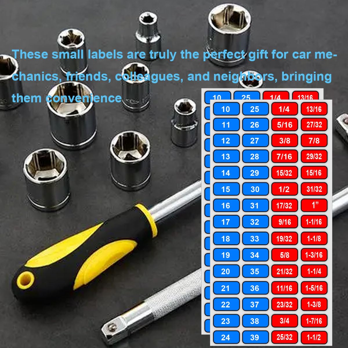 Foil Socket Labels Toolbox Stickers 180 pcs, 1/4", 3/8", 1/2" Wrench Size Labels Socket Size Stickers for Toolbox Organization