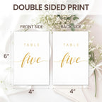 Elegant Gold Wedding Table Numbers 1-20 with Head Table, White Art Paper