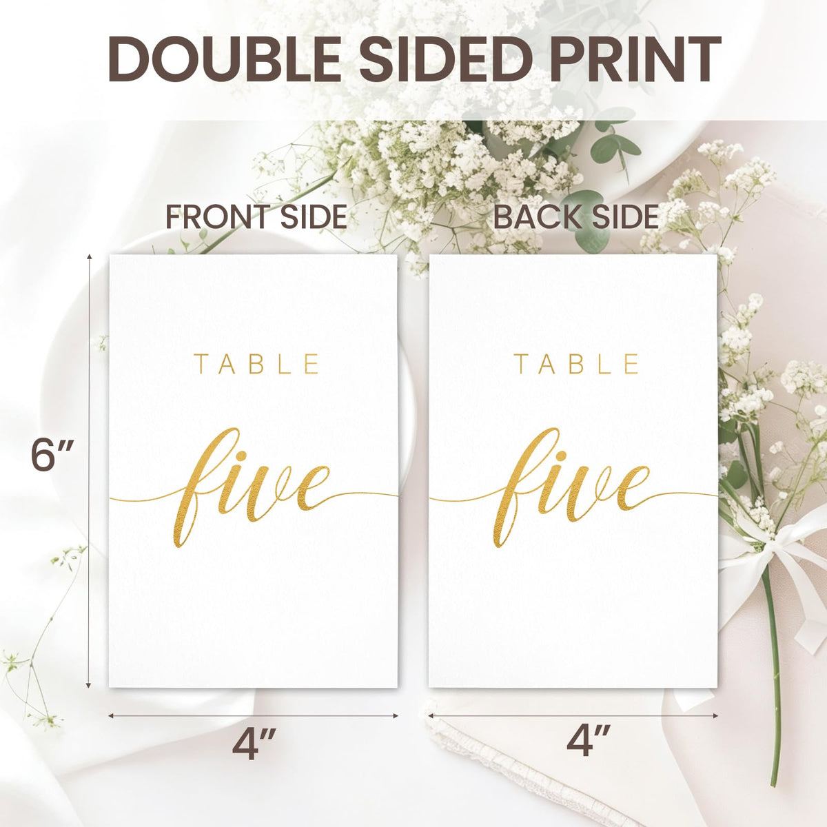 Elegant Gold Wedding Table Numbers 1-20 with Head Table, White Art Paper