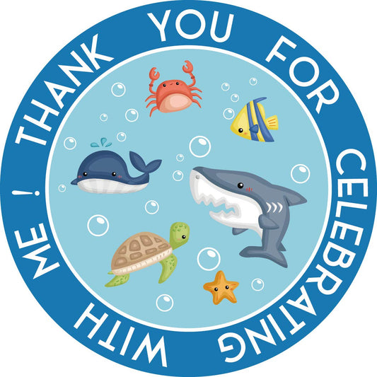Sea Animals Thank Stickers, 40-Pack 2" Under The Sea Baby Shower Birthday Labels, Decorations