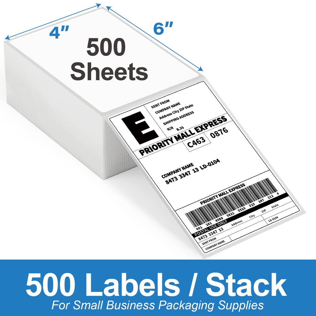 HUOJI 4x6 Thermal Labels, Perforated, 500/Stack, Commercial Grade 1 Stack | 500 Labels