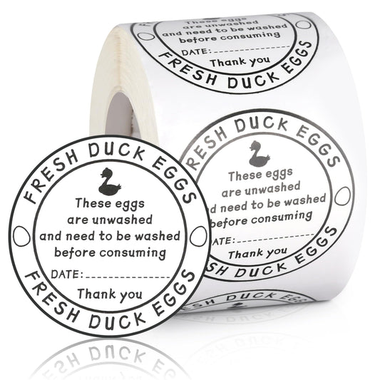 500pcs Unwashed Duck Egg Carton Labels, 2in Round Farm Fresh Egg Carton Stickers with Collection Date Self-Adhesive Egg Packaging Labeling