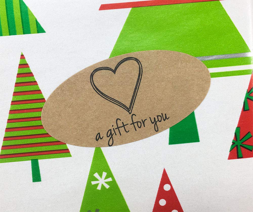 InStockLabels A Gift for You Heart Labels 1 x 2 Inch 500 Adhesive Stickers, Natural Kraft Paper