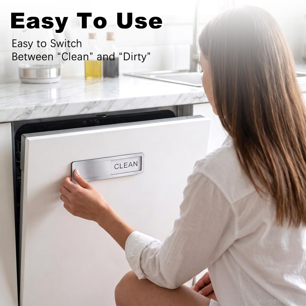 Dishwasher Magnet - Clean/Dirty Sign, Silver, Plastic, 7 x 2 Inches, Minimalist Style Silver-1