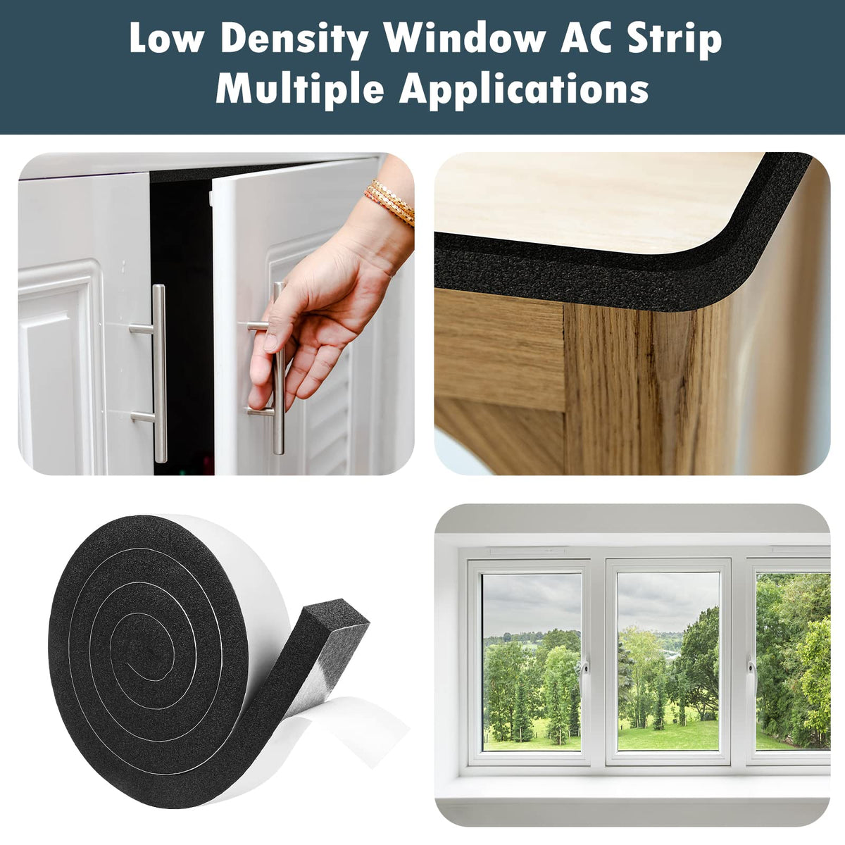 YIJUHOU Weather Stripping Door Seal Window Air Conditoner Insulation Foam Seal Tape Black Open Cell Door Seal Strip (2IN*1IN*6.5FT) 2IN*1IN*6.5FT