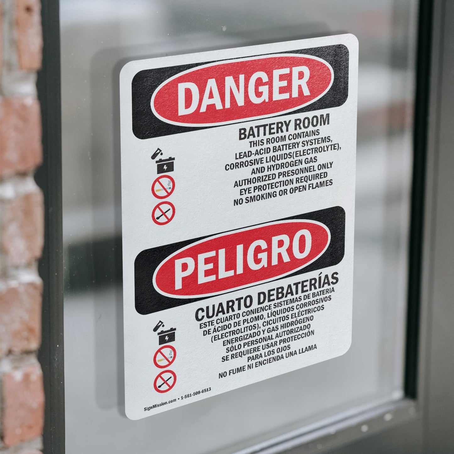 (2 Pack) Battery Room Bilingual OSHA Danger Sign 12 Inch X 18 Inch Vinyl Label Decal Sticker Weather Resistant, UV Protected for Workplace, Business, and Construction Site, Made in the USA Vinyl Decal