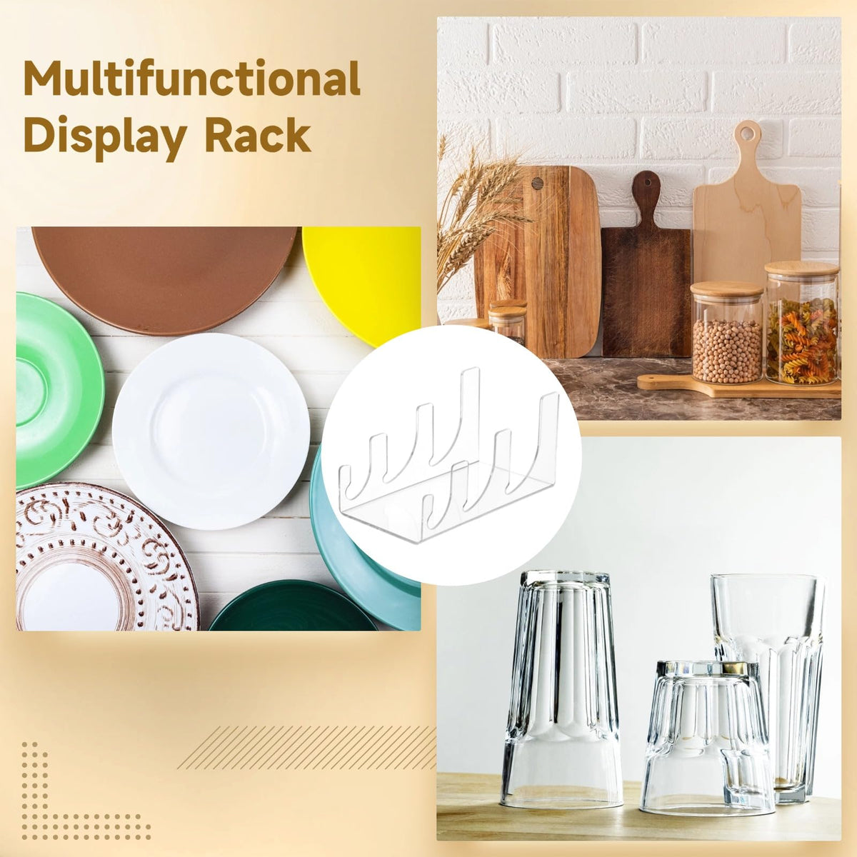 Homaisson 8 PCS Acrylic Plate Stands for Display, 3-Tier Clear Dinnerware Rack Set, Multifunction Transparent Plate Holders for Kitchen Cabinets, China Platters, Glass Cups, Books, 7.2 x 3.9 x 3.9 in