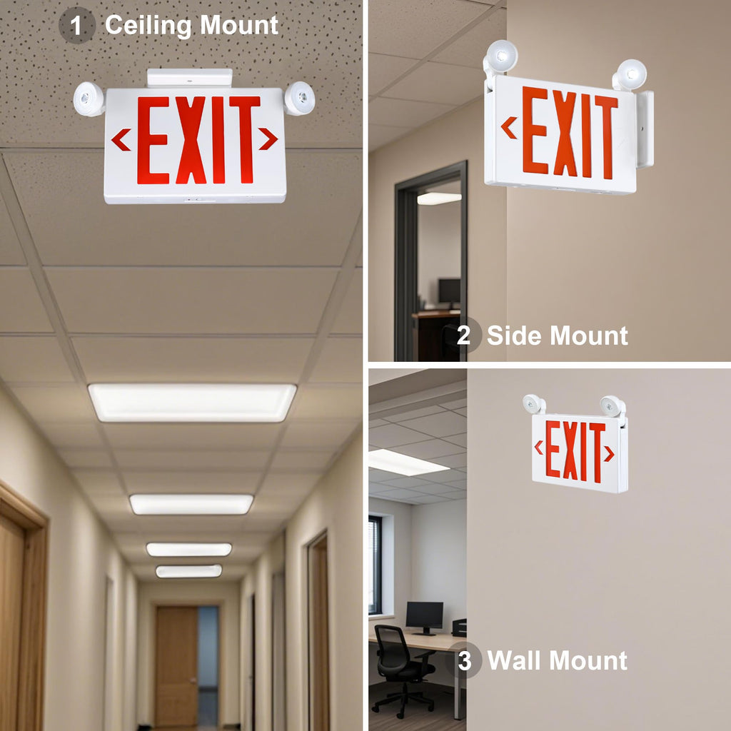Gruenlich Exit Sign with Emergency Light, Battery Backup, 1 Pack 1-Pack