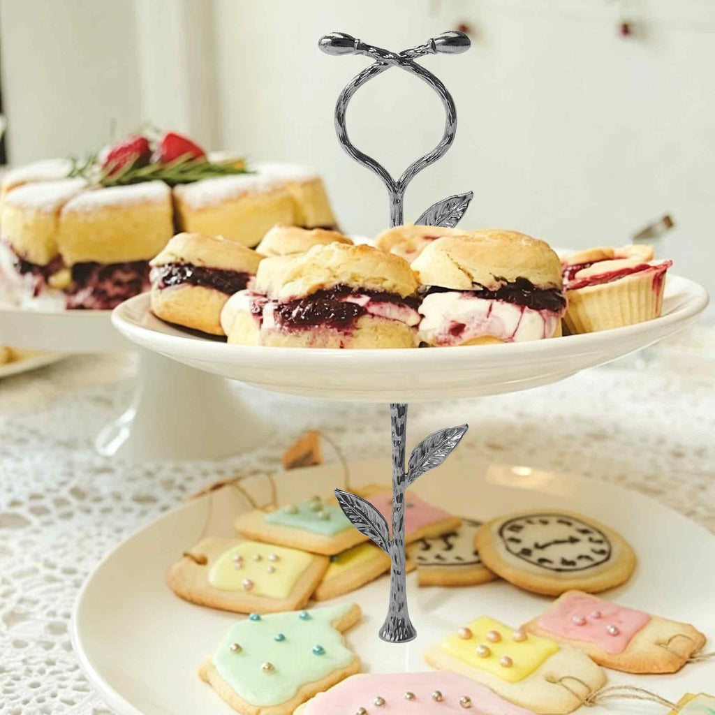 pson 2-Tier Cake Stand Hardware Kit, Vines Design Cupcake and Dessert Stands Tray Fittings for Weddings, Parties, Tea Gatherings(Silver) Silver,Vines