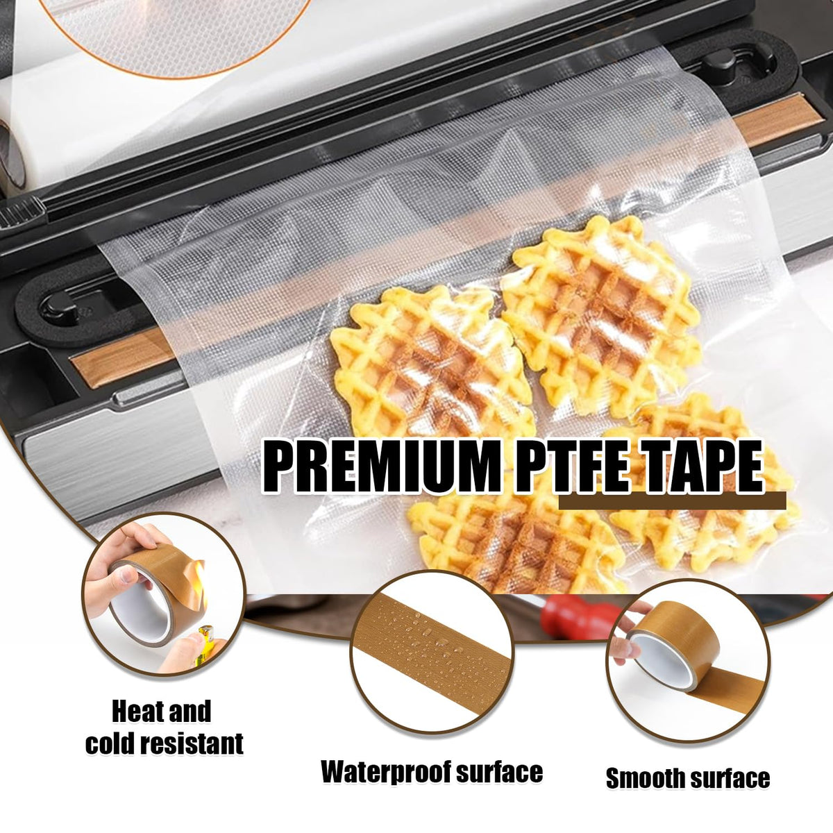 STKPACK Teflone Glass Cloth Tape (1 inch x 33 Feet x 0.18mm), High Temperature PTFE Heat Resistant Adhesive Tape Non-Stick Surface for Vacuum Sealer Machine, Heat Press, Packaging, Electrical Use 1inx33ft