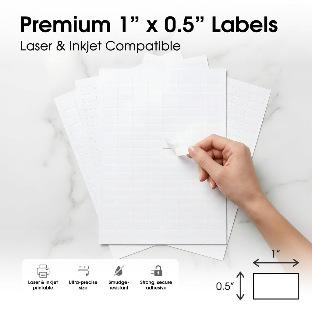 1" X 0.5" Matte White Printable Barcode Labels (100 Sheets, 16000 Stickers) 1" X 1/2" 100 Sheets