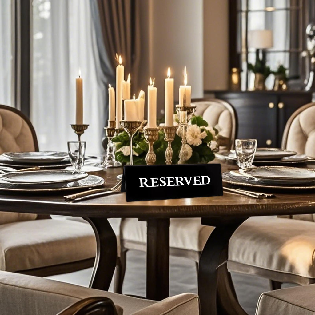 6 Pieces Plastic Reserved Table Sign for Wedding Acrylic Double Side Table Tent Black Guest Reservation Tables Seat Sign 5.9 x 2 Inches Reserve Seating Signs for Restaurant Chairs Wedding (Pack of 2) 5.9 x 2 Inches (Pack of 2)