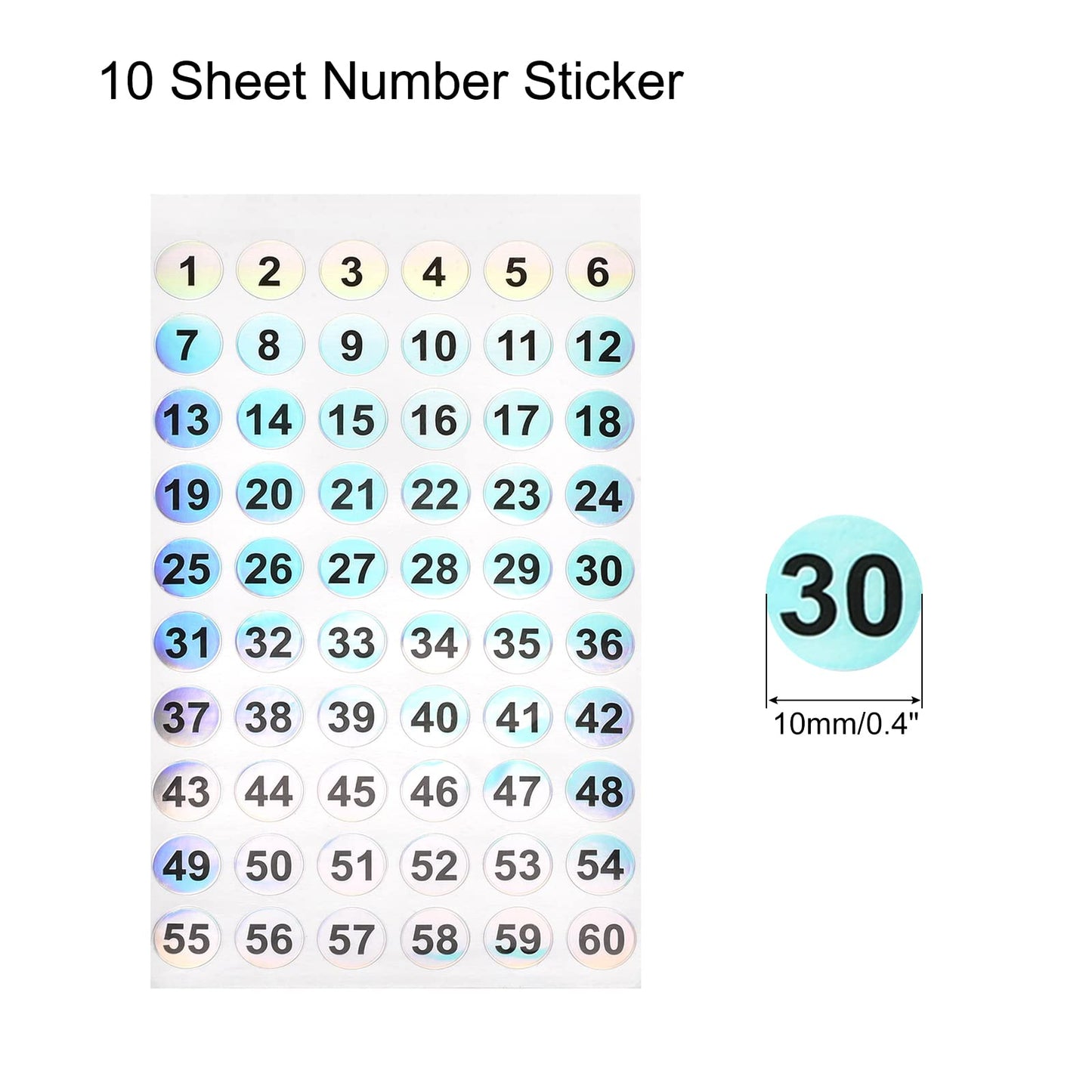 MECCANIXITY Number Sticker 1 to 60 Number Self Adhesive Reflective Label for Sorting Storage Box Inventory, Pack of 10