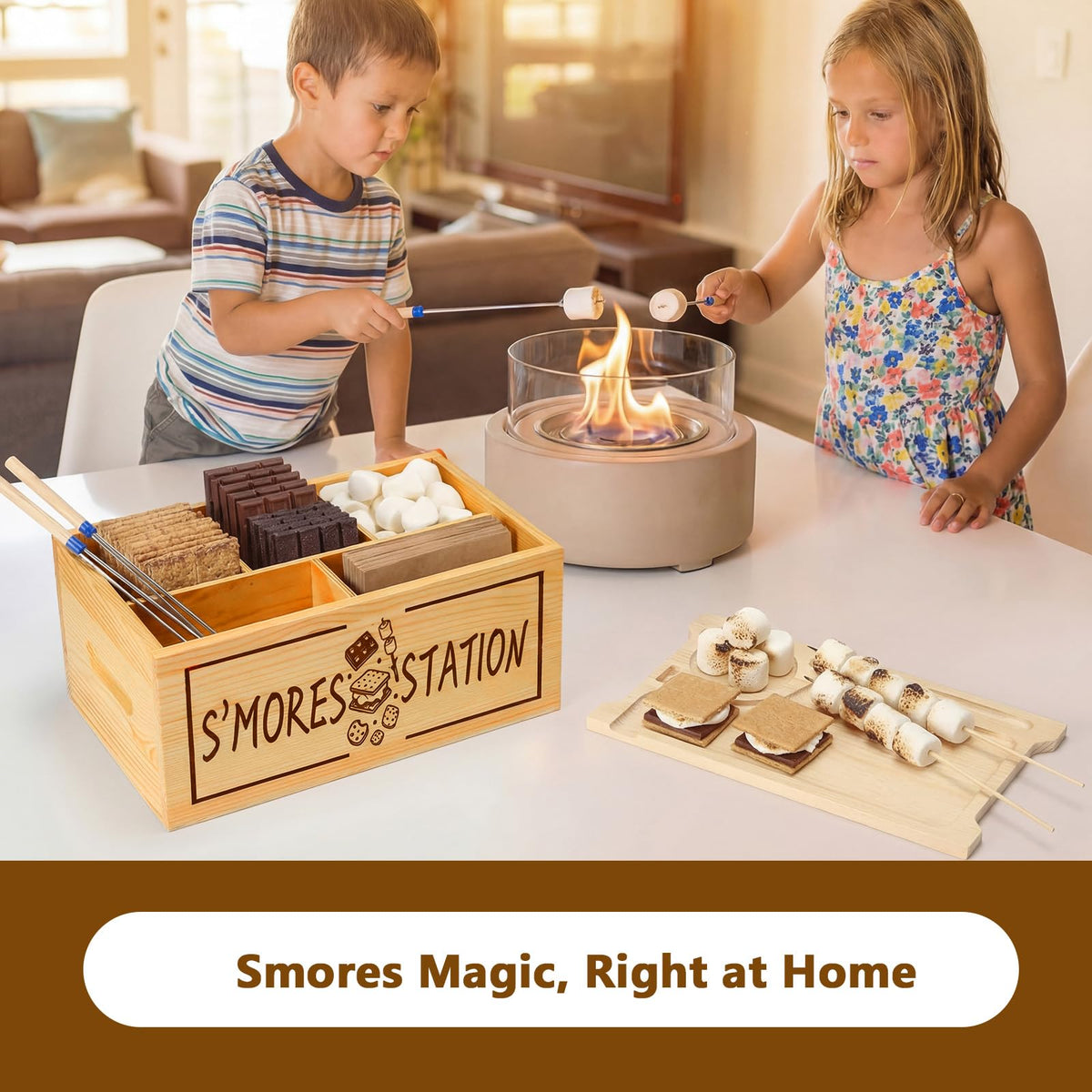 S‘mores Station with Tray Handle-farmhouse Smores Kit, Natural natural color