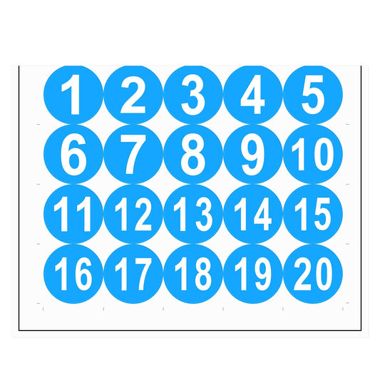 uxcell Round Number Stickers, 50mm Dia Number 1-20 Self Adhesive PVC Label Waterproof White Word(Blue Background) Blue