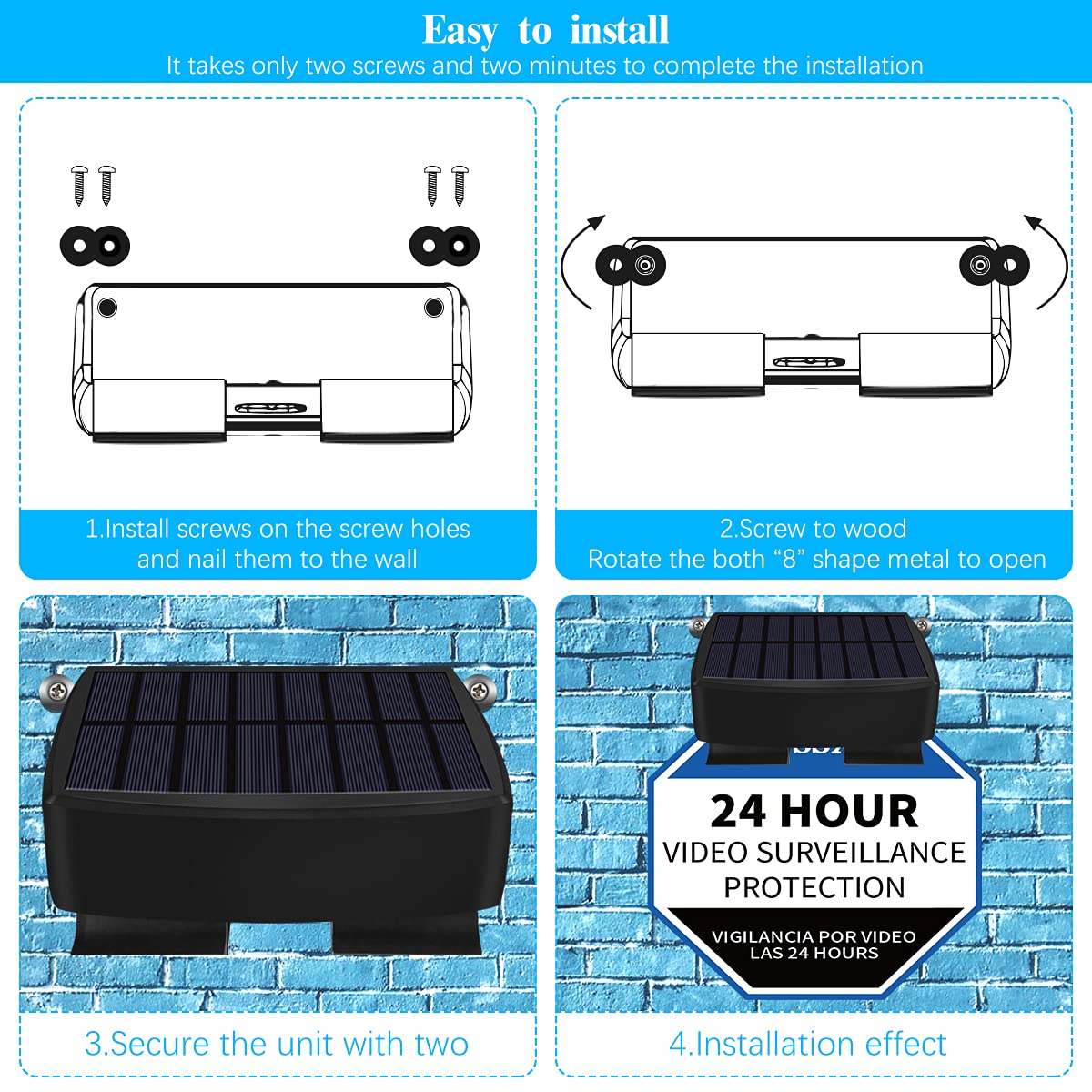 OOSSXX Solar Powerd Deck LED Solar Light Clip-On Yard Security, 2Pack Set of 2