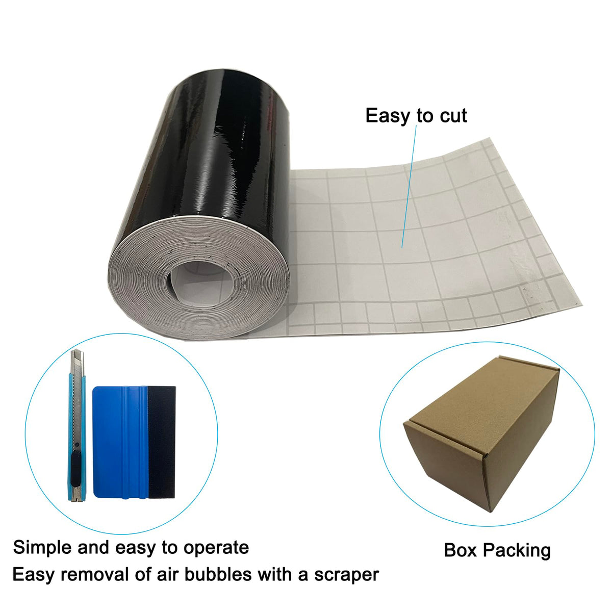 Gloss Black Vinyl Tape for Black Out Chrome Delete Window Trim, 3 Inch x 30ft Gloss Black Vinyl Wrap Roll, Self-Adhesive Car Chrome Door Trim Delete Tape DIY Film with Tool Kit (3 inches x 30 feet) 3 inches x 30 feet