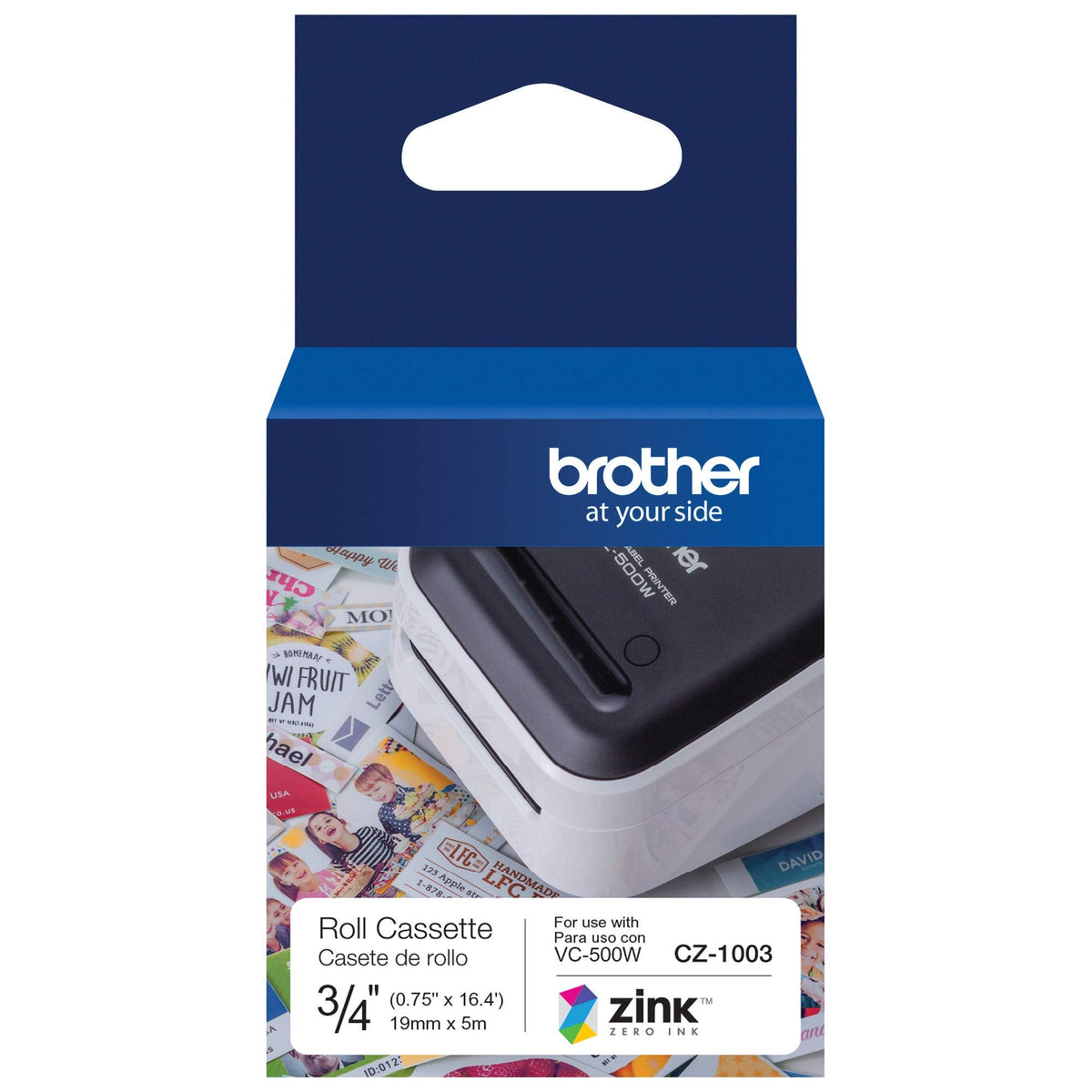 Brother Genuine CZ-1004 Continuous Length 1” (1.0”) 25 mm Wide x 16.4 ft. (5 m) Long Label Roll Featuring Zink Zero Ink Technology & Genuine CZ-1003 Continuous Length ¾” (0.75”) 19 mm Wide x 16.4 ft