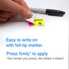 ChromaLabel fluorescent pink and yellow double-layer quality control labels, 1.5-inch, imprinted with "Order" and "Ordered," in dispenser box