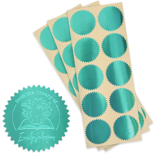 MaxMark 1.75" Self Adhesive Glossy Turquoise Seal Labels for Certificates, Library, Notary Embossing Seals - 100 Count 1.75" diameter