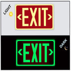 4Pack Photoluminescent Exit Sign Aluminum - 14x10 Inches Glow In Dark Exit Sign with Adhesive Backing - Removable Arrows Included - Non Electrical Red Exit Light For 50 Feet Visibility 14"X10"-4PACK