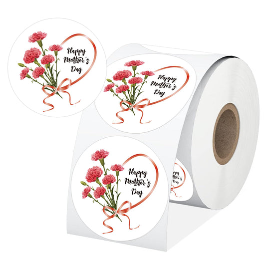 2 inch Happy Mother's Day Labels Floral Mothers Day Red Carnations Bouquet Sticker Mothers Day Gift Tags Mother's Day Party Favor Sticker for Envelope Seal Cards Boxes Presents Wrap 500 Pcs 2 inch
