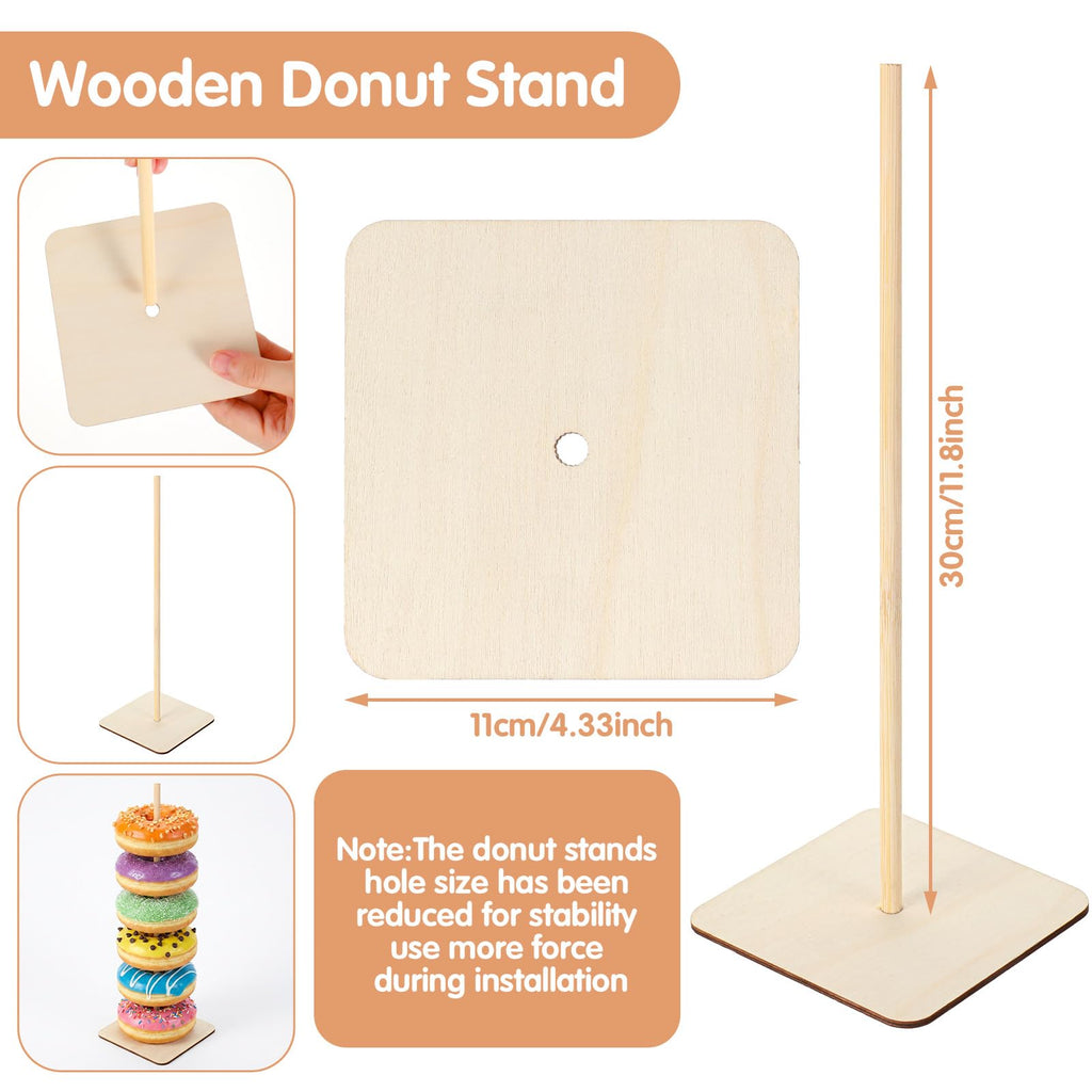5 PCS Square Donut Stands for Dessert Table, Wooden Donut Stand Display, Farmhouse Bagel Stand for Dessert Table, Wedding, Birthday, Class Reunion, and Party Decoration
