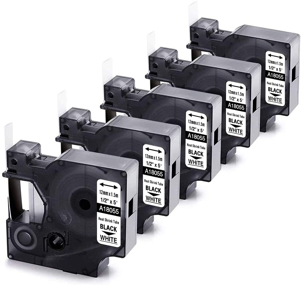 5Pack 3/4'' Permanent Vinyl Label Tape+ 5Pack 1/2'' Heat Shrink Tubing Compatible Dymo Rhino Industrial Label Tape Work with Rhino 4200 5200 600 Label Maker