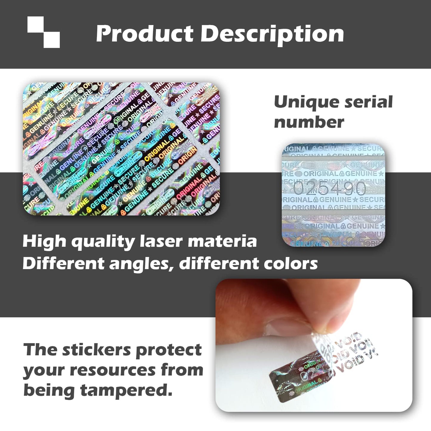 180pcs Tamper Proof Hologram Stickers Security Seal Genuine Warranty Void Label Tamper evident Seal Unique Serial Number (1.2x0.4inch) 180pcs