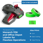 1136 Green Monarch Labels, 8 Rolls, 14,000 Two line Labels