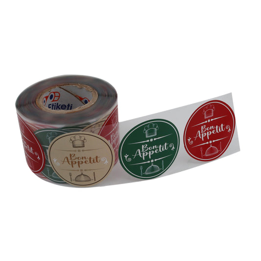 Bon Appetit Label Roll, 2 inch, 500 Piece Labels for Food Service, Bakery Packaging, Enjoy Your Meal Sticker