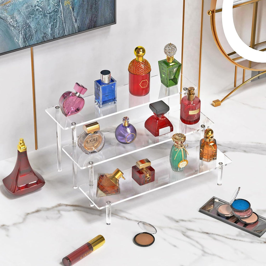 Acrylic Display Risers, 3 Tier Perfume Organizer Stand, Clear Cupcake Stand Holder