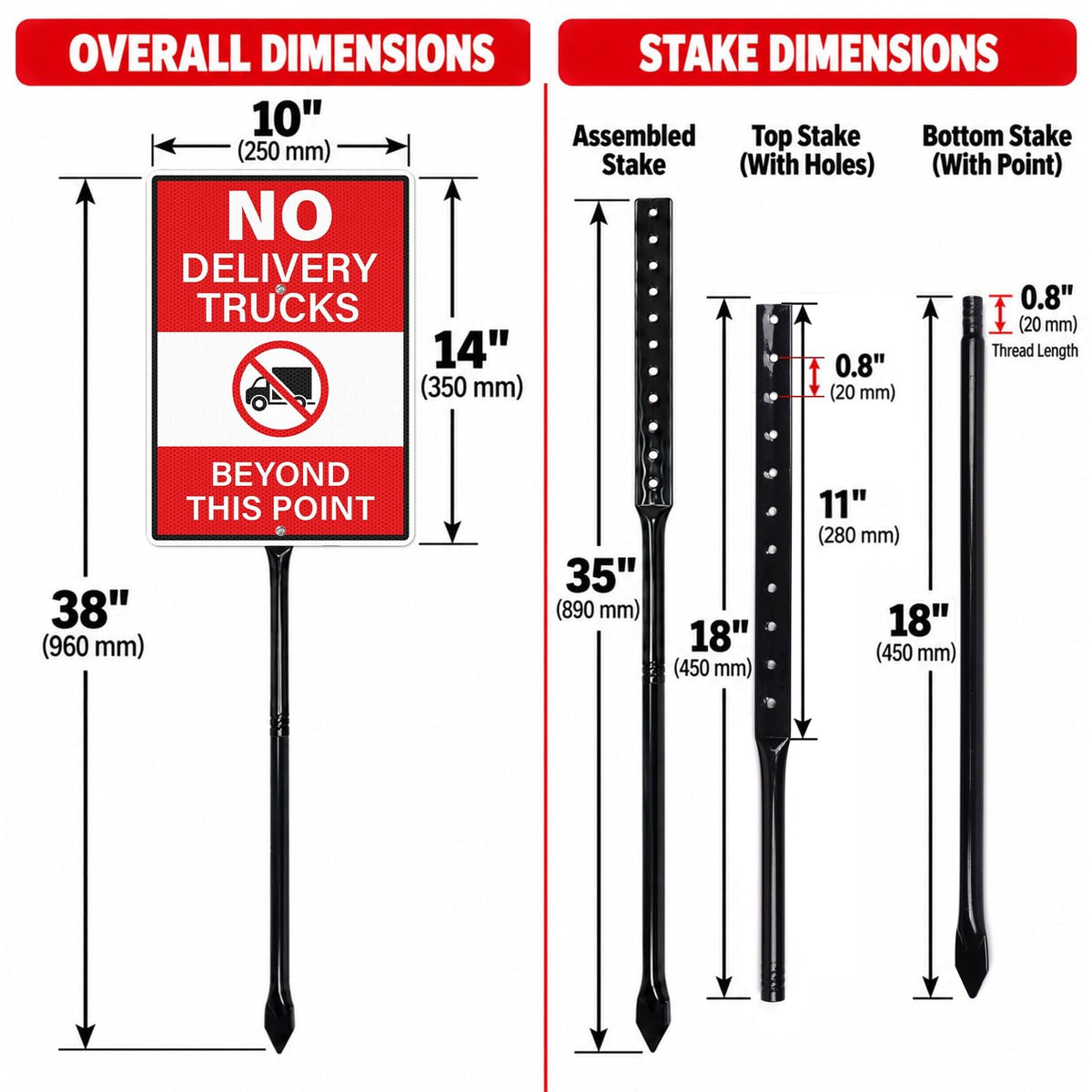 2 Pack No Delivery Trucks Beyond This Point Sign 14"×10" with Stake