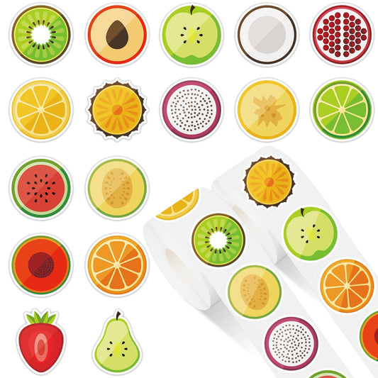 1000Pcs Fruit Stickers 16 Designs Cute Paper Decals Adhesive Sealing Labels for Home Kitchen Party Gift DIY Crafts, 2 Rolls