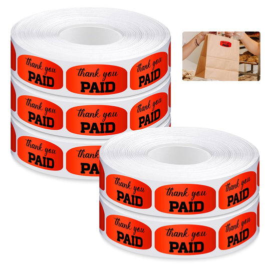 Zhanmai 5 Rolls 5000 Pcs Paid Thank You Store Sticker 0.75 x 1.5 Inch Self Adhesive Retail Merchandise Labels Thank You for Your Purchase Stickers for Supermarkets Stores (Bright Fluorescent Orange) Bright Fluorescent Orange