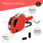 Motex Genuine MX-5500NEW 1 Line 8 Digits Price Tag Gun Kit - Includes 10,000 Blank Labels (White + Red + Yellow + Green) and 1 Pre-Loaded Inker with 1 Ink Refill Red Kit - 3 Red + 3 Yellow + 3 Green Rolls