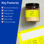 Avery Printable Rectangle Labels, Sure Feed Technology, 1-3/4" x 7-3/4", Neon Yellow Labels, Print-to-The-Edge, Laser/Inkjet Printable, 100 Total, Great for Candles and Jars 100 labels