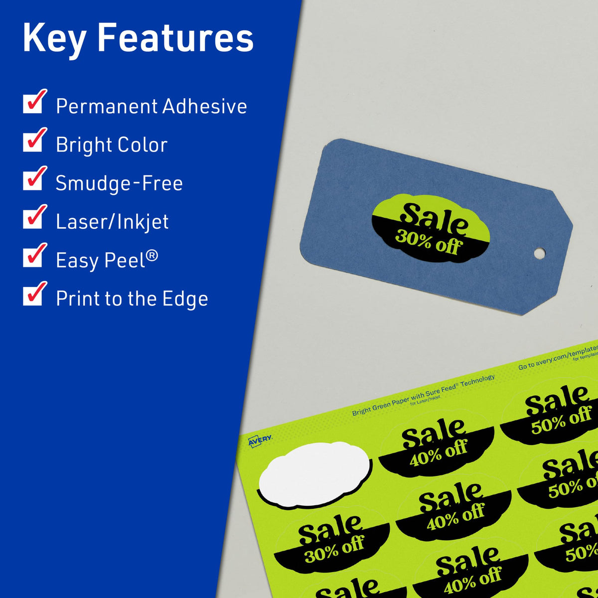 Avery Printable Oval Scalloped Labels, Sure Feed Technology, 1-1/8" x 2-1/4", Bright Green Labels, Print-to-The-Edge, Laser/Inkjet Printable, 420 Total, Great for Candles and Jars 420 labels