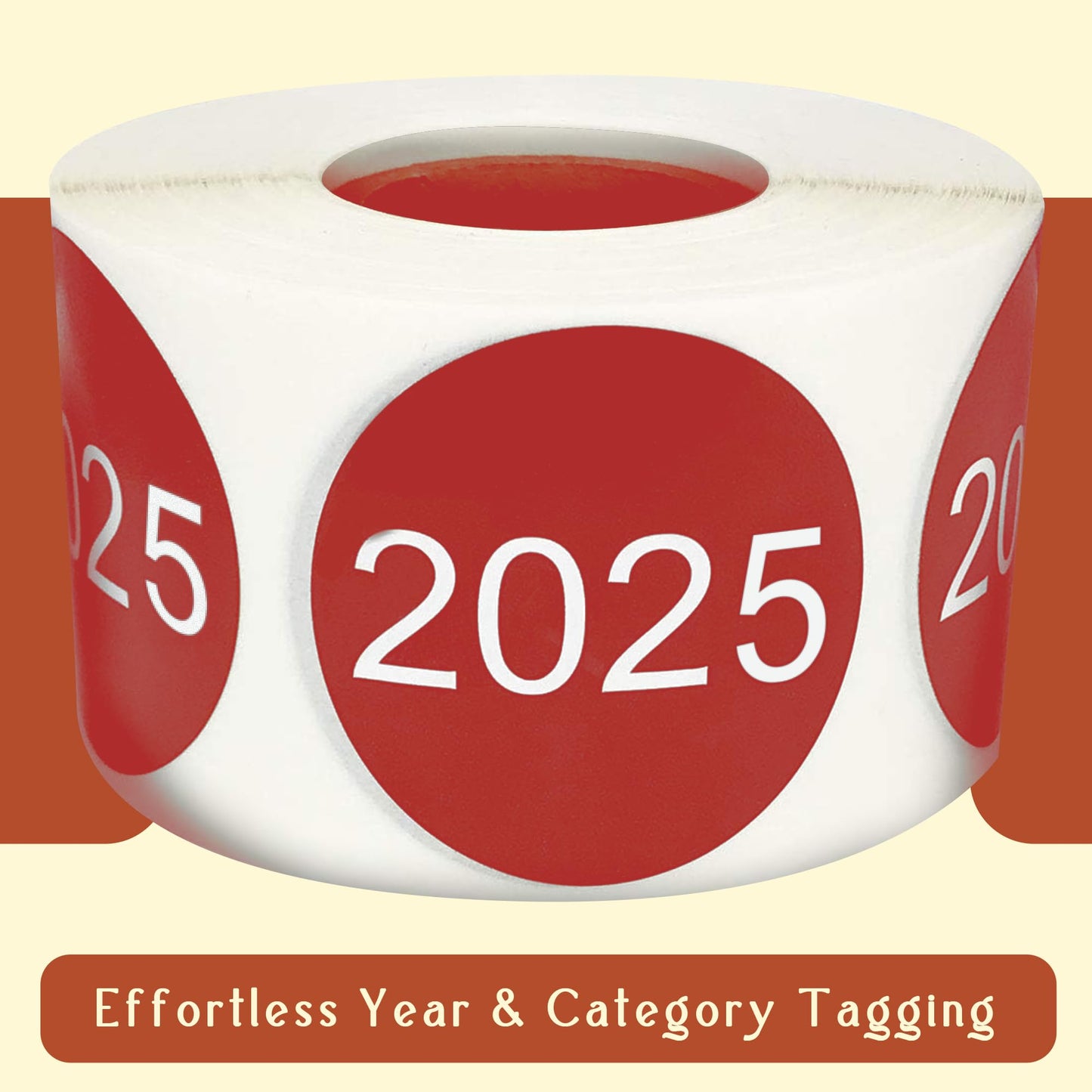 InStockLabels 2025 Year Stickers (Cranberry) - 0.75", 500 Round Stickers Per Roll – Round Labels for File Folders, Sticker Labels for End of Year Organization, Circle Stickers for Office & Home Use