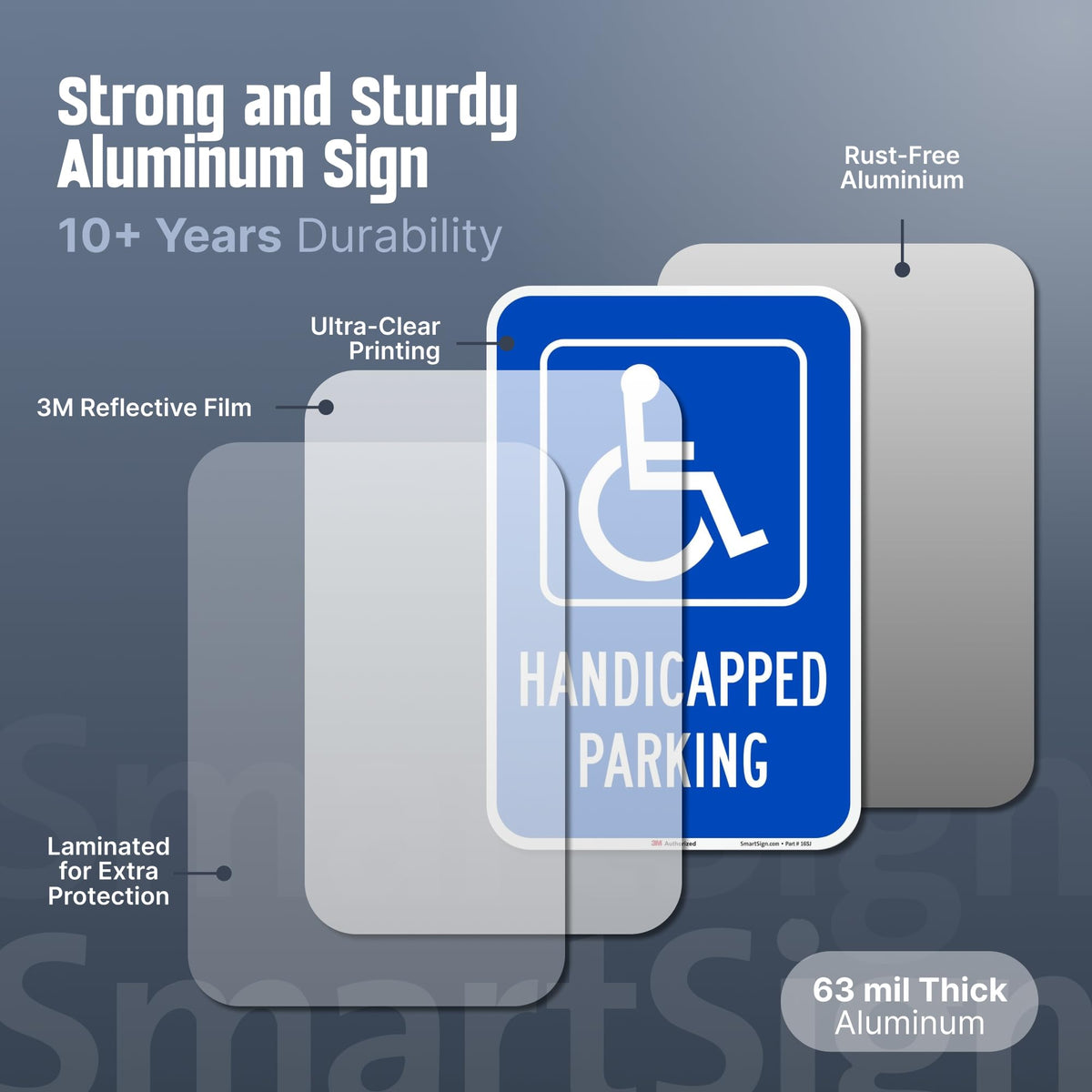 SmartSign Handicapped Parking Sign, 12 x 18 Inches 3M Engineer Grade Reflective Aluminum, Pre-Drilled Holes, USA Made 12" x 18" 12" x 18" EG Reflective Aluminum