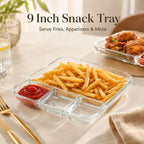 Glass Chips and Dip Serving Dish, Square Divided Appetizer Tray