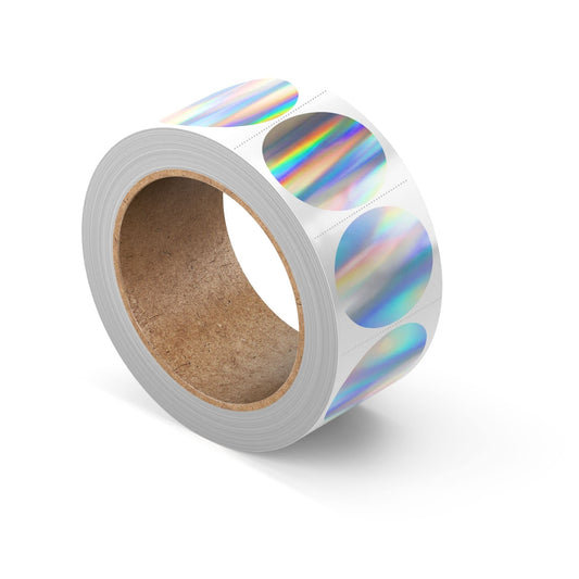 Mobiusea Creation Holographic Stickers | 1 Inch | 1000pcs in a Roll | Perforated Round Color Coding Circle Dot Labels | Metallic Shinny Rainbow Effects for Envelop Seals, Colored Dot Stickers