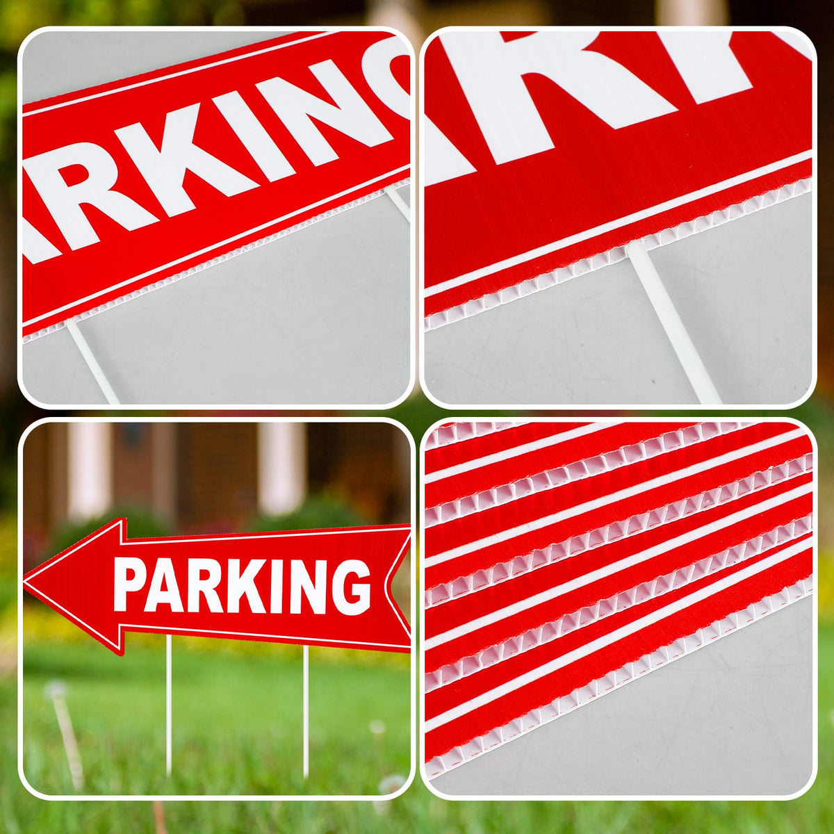 Barydat 8 Pcs Parking Sign with Stake 17 x 6 Inch Outside Event Parking Signs Directional Arrow Corrugated Plastic Signs Outside for Event Left and Right, Double Side Printed