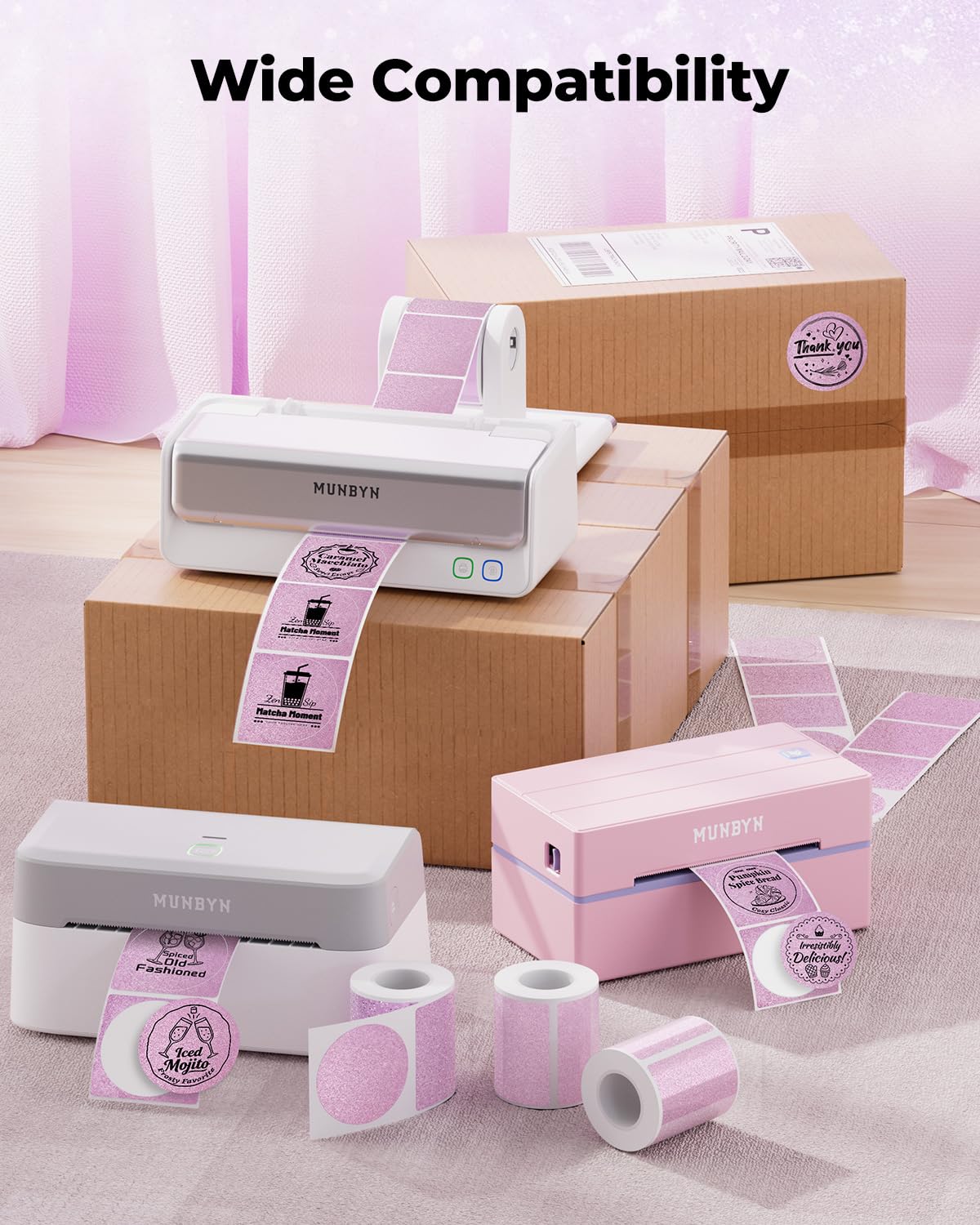 2" Glitter Thermal Labels 100 Labels/Roll+2" Holographic Round Thermal Labels 400 Labels/Roll
