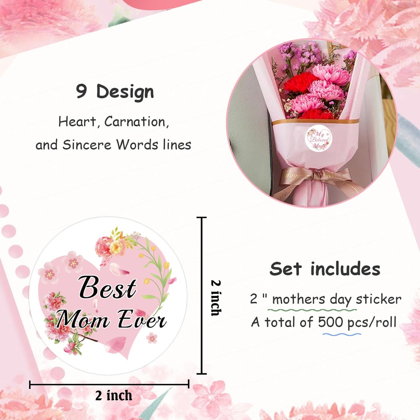 270Pcs 2 Inch Happy Mother's Day Stickers Labels Floral Mother's Day Round Labels Mother's Day Envelope Seals Stickers Best Mom Ever Decal Presents Party Favor Flowers Cookies Decorations ，9 Designs